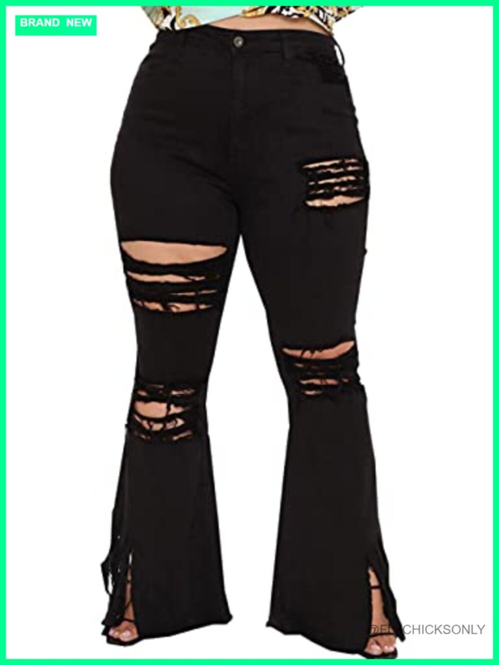 Plus Size Flare Jeans High Waisted Bell Bottom Distressed Denim Pants